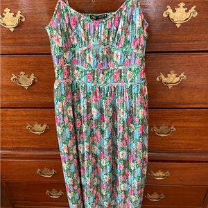 Zara Pink and Green Floral Midi Dress